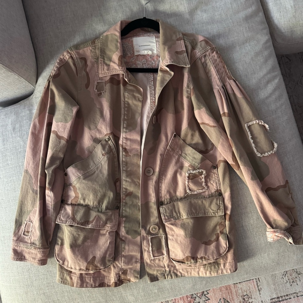 Anthropologie Pink camo Jacket. Small